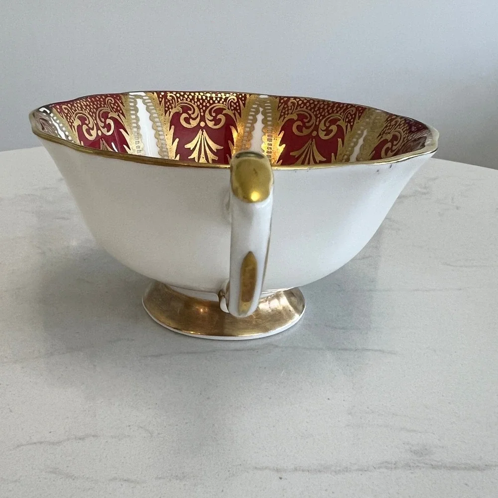 Vtg Paragon‎ Fine Bone China Teacup Saucer Set Maroon Gold Fruit England Tea Cup